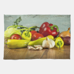 Bell Pepper Zwiebel und Knoblauchhandtuch Geschirrtuch