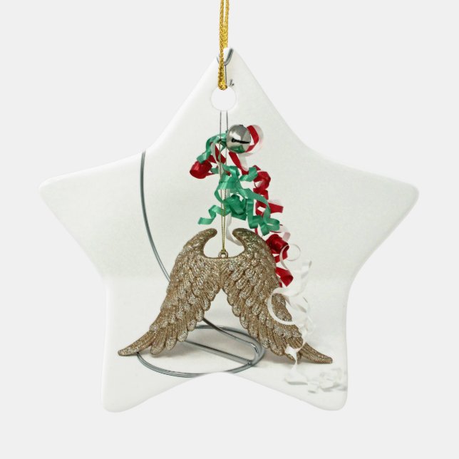 Bell-Ringe, ein Engel erhält ihr Flügel-Goldfedern Keramik Ornament (Vorne)