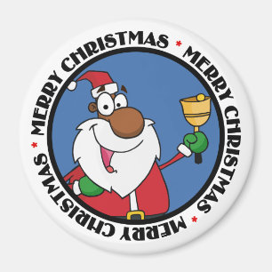 Bell Ringing Black Santa Claus Magnet