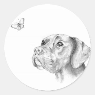 Bella A Boxer Labrador Retriever Dog Butterfly Runder Aufkleber