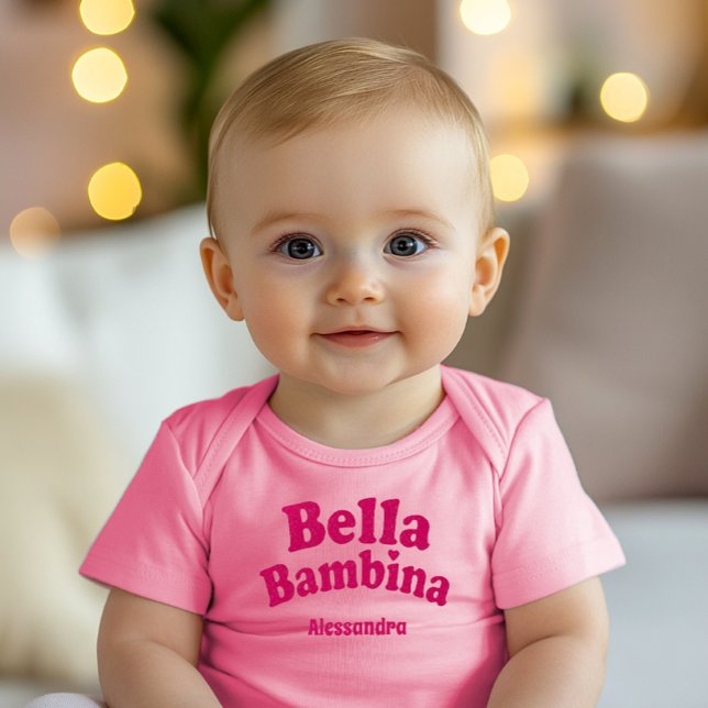 Bella Bambina Baby Pink Bodysuit Baby Strampler (Bella Bambina personalized Pink Baby Body Suit for Italian Pride Baby Shower Gift)
