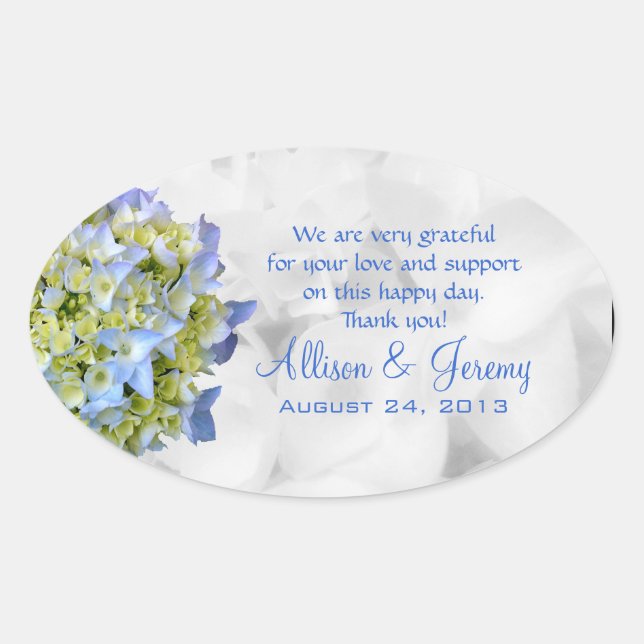 Bella Blue Wedding Hydrangea Oval Favor Labels Ovaler Aufkleber (Vorderseite)