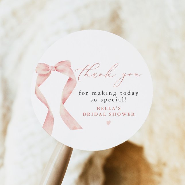 BELLA Blush Bow Sie bindet den Knoten an Danke Runder Aufkleber (Von Creator hochgeladen)