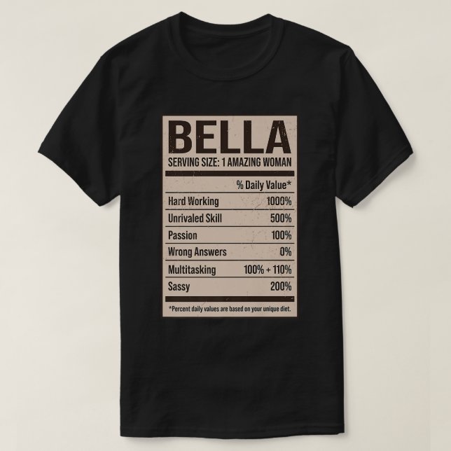 Bella Nutrition Fakten Name Nickname Alias Titel F T-Shirt (Design vorne)