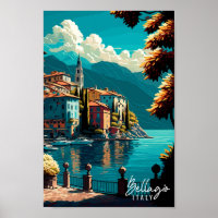 Bellagio Italien Vintage Reise Illustration