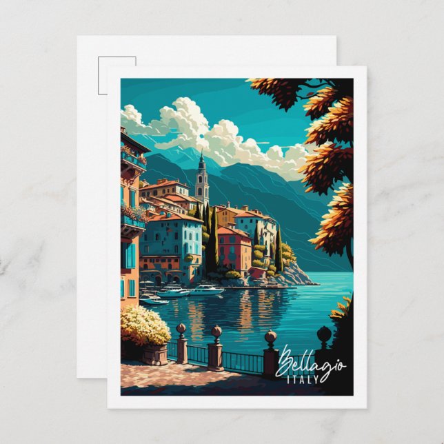 Bellagio Italien Vintage Reise Illustration Postkarte (Vorne/Hinten)