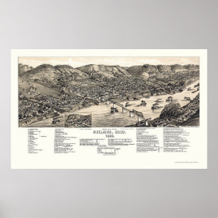 Bellaire, panoramische Karte OH- - 1882 Poster