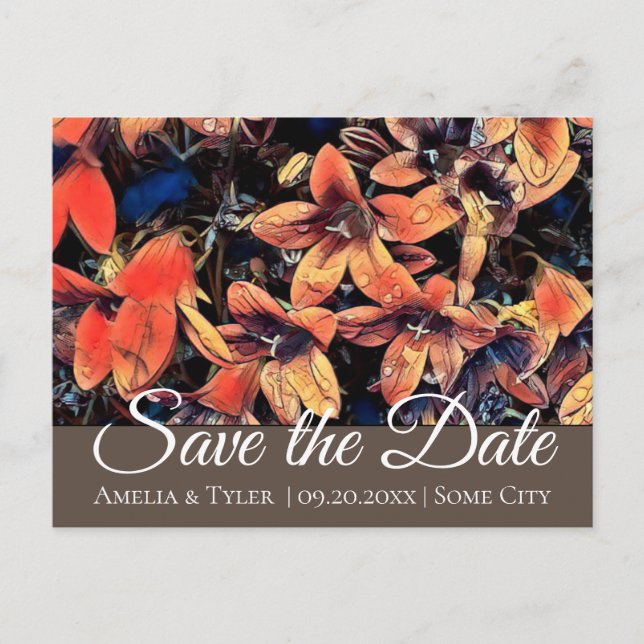 Bellblumen Typografie Floral Save the Date Postca Postkarte (Vorderseite)