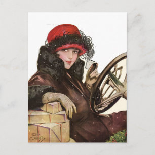 Belle, eine vintage Lady beim Weihnachtseinkauf Feiertagspostkarte
