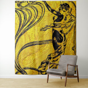 Belle Epoque,Art Nouveau,vintage,gold,schwarz,weib Wandteppich