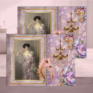 Belle-Époque-Frau in sanftem Lila Rosa-Dekupiersch Seidenpapier