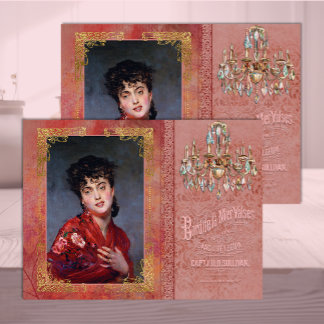 Belle-Époque-Frau in sanfter roter Decoupage Seidenpapier