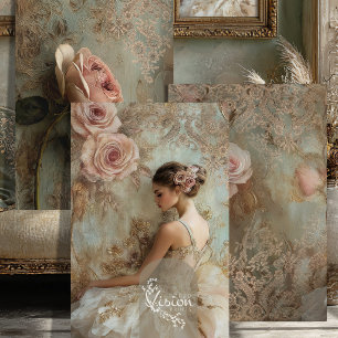 Belle Étude Blush Rose Ballerina Teal Damast Geschenkpapier Set