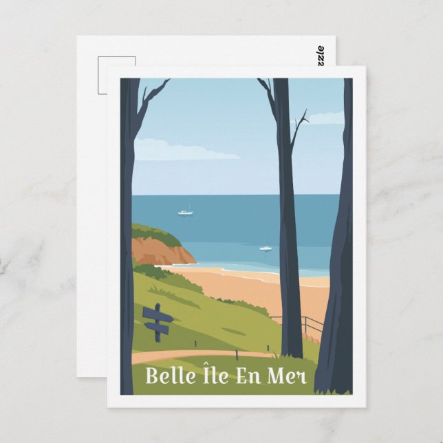Belle ile en mer France Travel Place Illustration Postkarte (Vorne/Hinten)