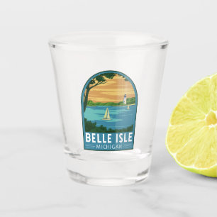 Belle Isle Park Michigan Vintage Kunst, Dichtung u Schnapsglas