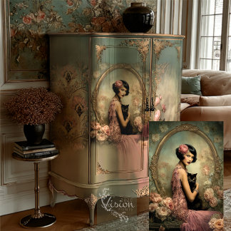  Belle Noir Flapper Pink Rose Black Cat Gold Seidenpapier