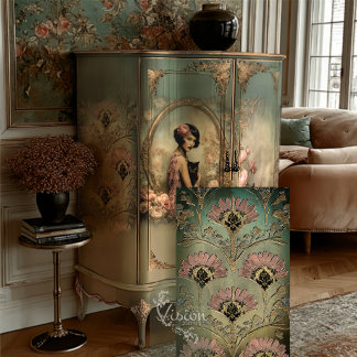 Belle Noir Rosa Türkis Art Deco Damast Floral Seidenpapier