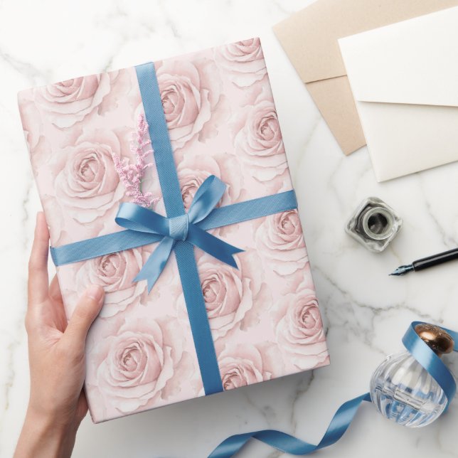 Belle Rose Schöne rosa Blumen Hochzeit Geschenkpapier (Schenken)