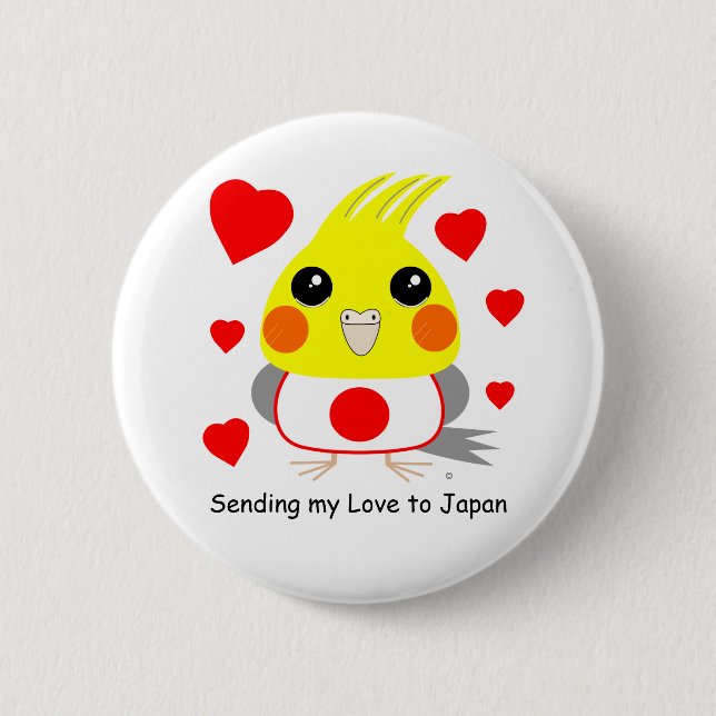 BelleBelle (Cockatiel/Vogel) Liebe nach Japan Button (Vorderseite)