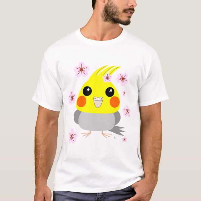 BelleBelle Cockatiel/Vogel w Kirschblüten T-Shirt (Vorderseite)