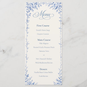 Bellefontaine — Französisches Hochzeit-Menü Blue W Menükarte