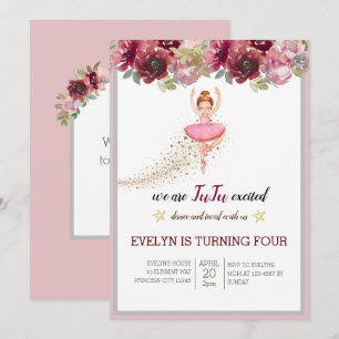 Bellerina Dancer   Rosa Blumenballett Geburtstag Einladung
