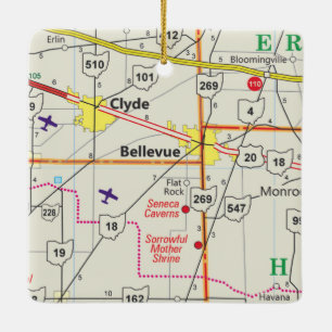 Bellevue Ohio Road Map Keramikornament