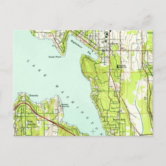 Bellevue Washington Vintag Map Postkarte (Vorderseite)