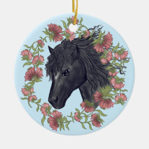 Bellflower Black Horse Schmuck Keramik Ornament
