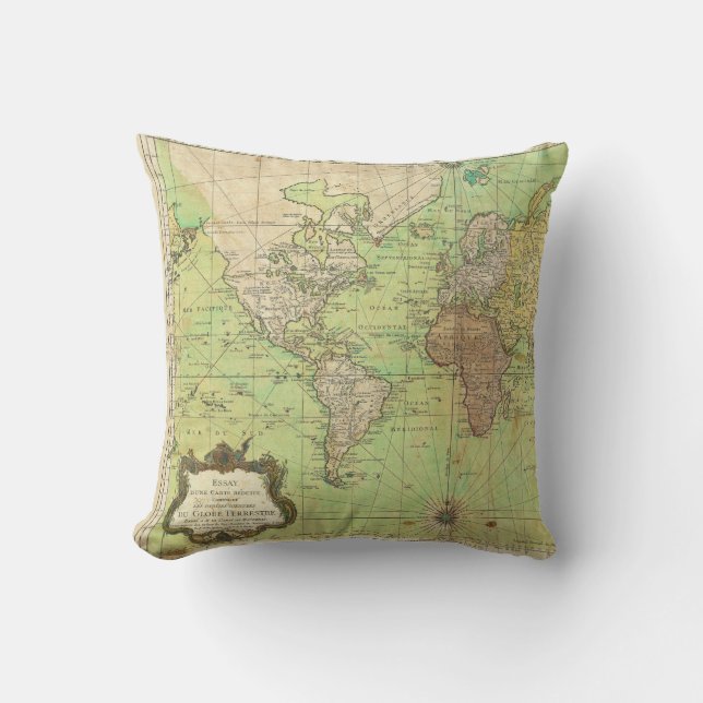 Bellin Seediagramm 1778 oder Karte der Welt Kissen (Vorderseite)
