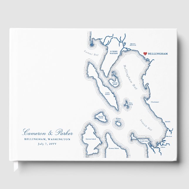 Bellingham Washington Map Elegant Navy Wedding Gästebuch (Vorderseite)