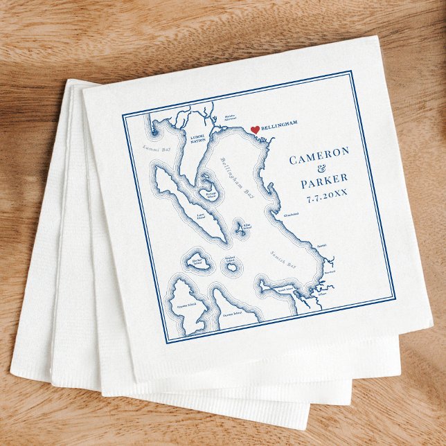 Bellingham Washington Map Elegant Wedding Serviette (Elegant Bellingham Washington Wedding Napkins with navy blue map from Coastal Map Designs)