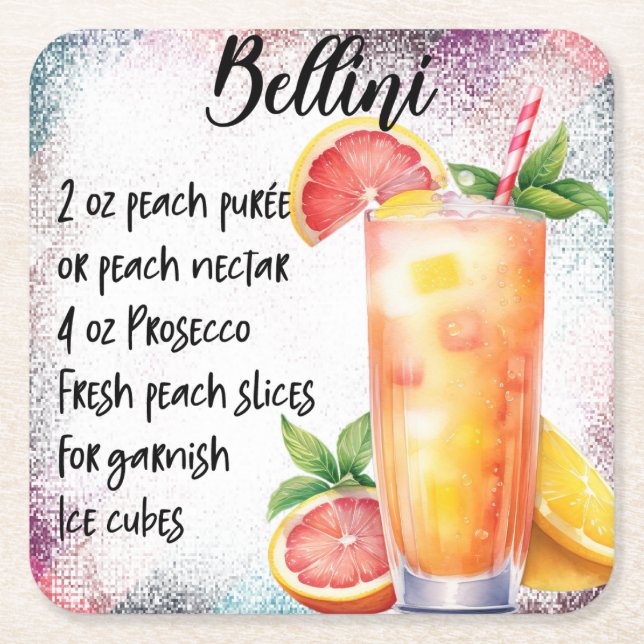 Bellini Rechteckiger Pappuntersetzer (Vorderseite)