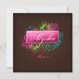 Bellini Sweet 16 Birthday Floral Pink Brown Einladung