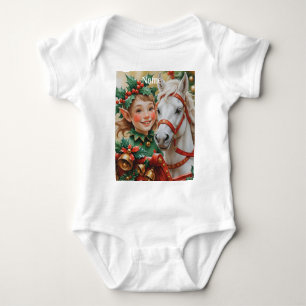 Bells Holly and Horse Christmas Elf Baby Strampler