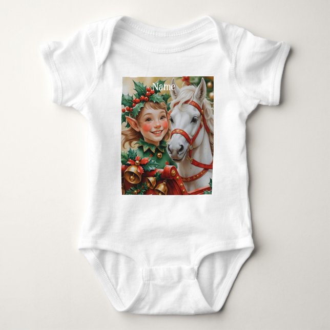 Bells Holly and Horse Christmas Elf Baby Strampler (Vorderseite)