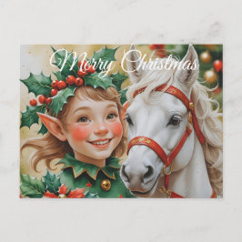 Bells Holly and Horse Christmas Elf Feiertagspostkarte