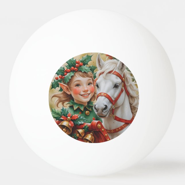 Bells Holly and Horse Christmas Elf Tischtennisball (Vorderseite)