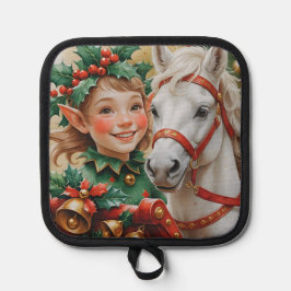 Bells Holly and Horse Christmas Elf Topflappen