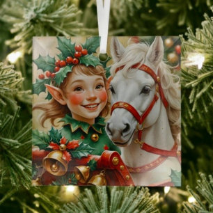 Bells Holly und Horse Weihnachtself Ornament Aus Glas