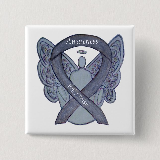Bell's Palsy Silver Awareness Ribbon Angel Art But Button (Vorderseite)