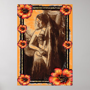 Belly Dancer bei Weibchen mit roten Blume Poster