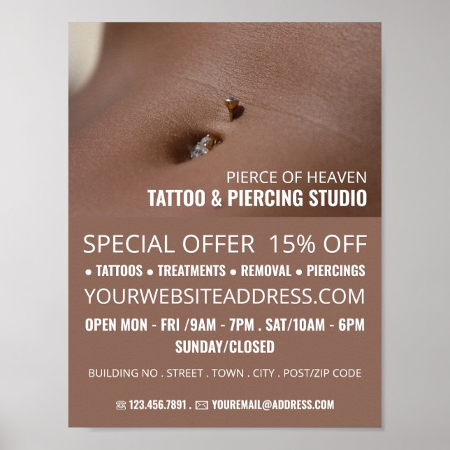Belly Piercing, Tattoo & Body Piercing Studio Poster (Vorne)