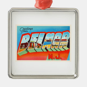 Belmar New-Jersey NJ alte Vintage Reise-Postkarte Silbernes Ornament