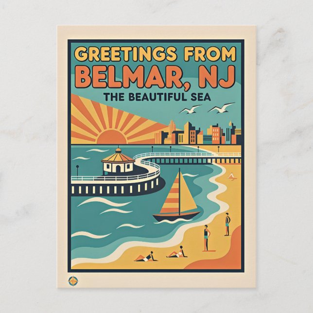 Belmar NJ Jersey Shore Retro Postkarte (Vorderseite)