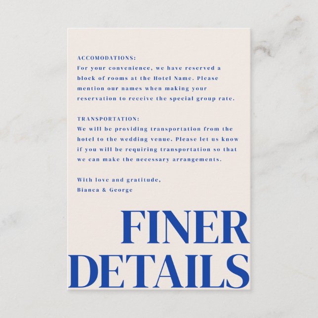 Belmont Vertical Wedding Begleitkarte (Vorderseite)