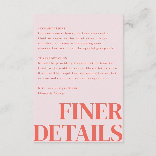 Belmont Vertical Wedding Begleitkarte (Vorderseite)