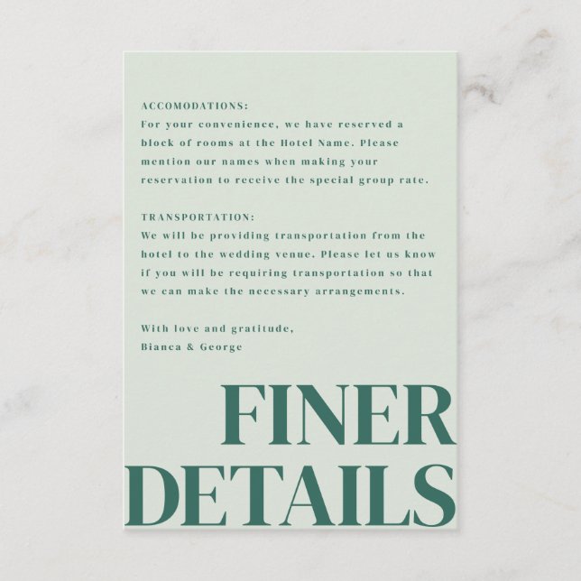 Belmont Vertical Wedding Begleitkarte (Vorderseite)