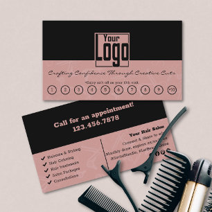 Belohnungen für Rosa-Haar-Salon-Logos in Schwarz u Treuekarte