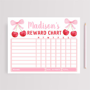Belohnungsdiagramm für Mädchen mit rosa Kirschschl Notizblock